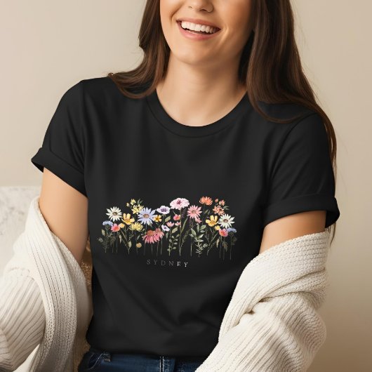 Beautiful Watercolor Wildflower Botanical Garden トライブレンドTシャツ