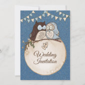 Beautiful Wedding Blue Brown Owl Glitter 招待状 (正面)