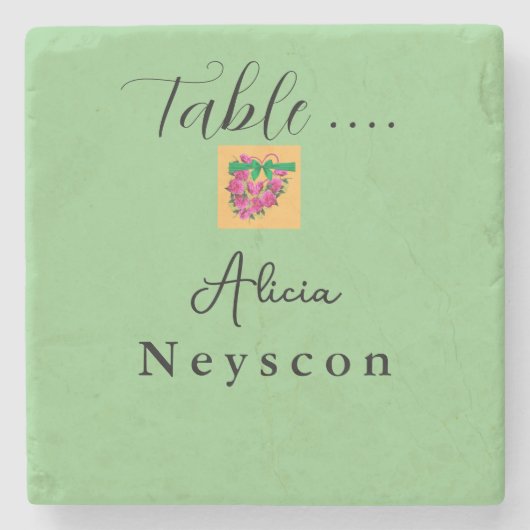 Beautiful Wedding green peach flowers heart ストーンコースター (正面)