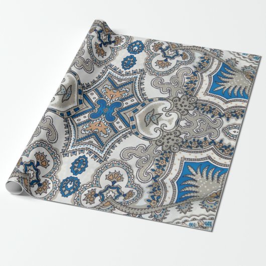 Beautiful white and blue arabesque, islamic patter ラッピングペーパー (アンロールド)