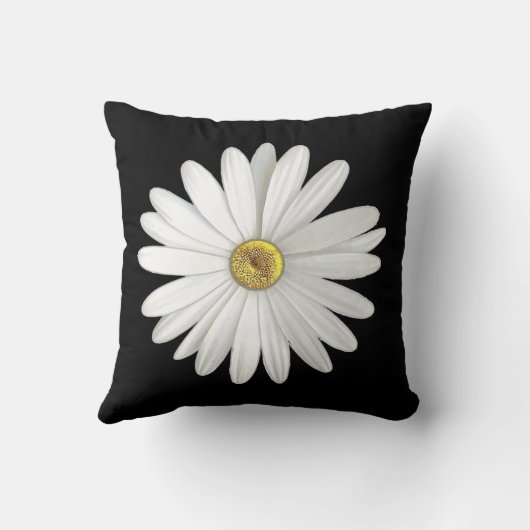 Beautiful White Daisy Flower on Black Throw Pillow クッション (裏面)