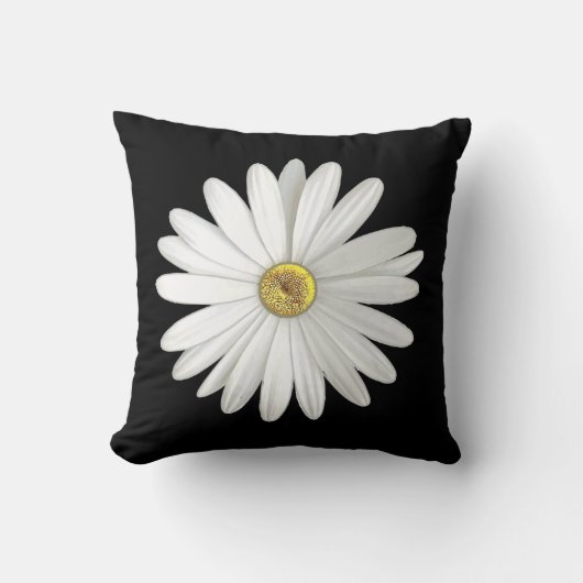 Beautiful White Daisy Flower on Black Throw Pillow クッション (正面)