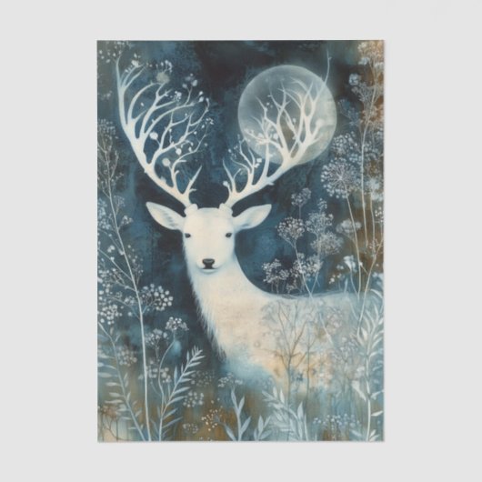 Beautiful White Deer Cyanotype Printing 薄葉紙 (正面)