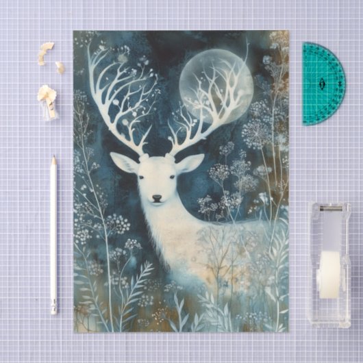 Beautiful White Deer Cyanotype Printing 薄葉紙 (クラフト)