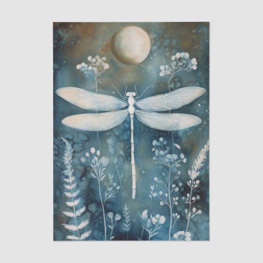 Beautiful White Dragonfly Cyanotype Printing 薄葉紙 (正面)