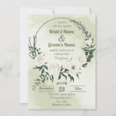 beautiful white floral greenery wreath wedding 招待状 (正面)