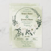 beautiful white floral greenery wreath wedding 招待状 (正面/裏面)