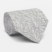 Beautiful White Floral Pattern Faux Leather  ネクタイ (ロール)