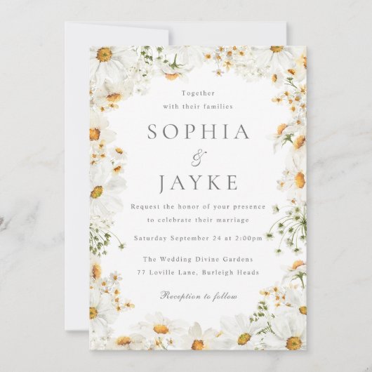 Beautiful White Flowers Spring Wedding 招待状 (正面)