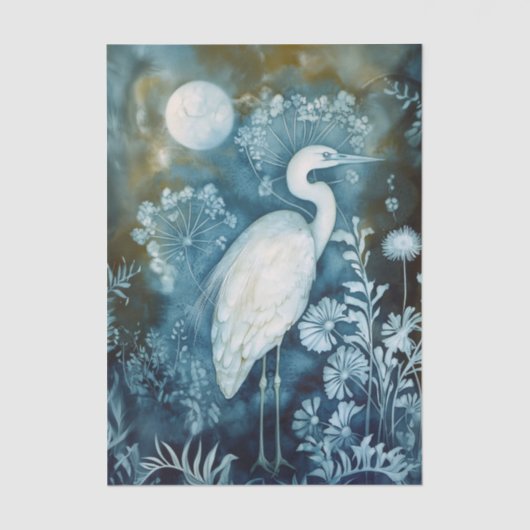 Beautiful White Heron Cyanotype Printing 薄葉紙 (正面)