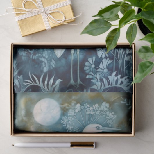 Beautiful White Heron Cyanotype Printing 薄葉紙 (ギフト)