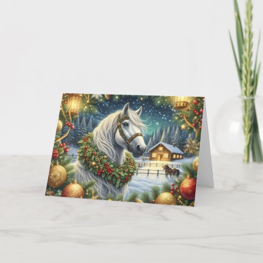 Beautiful White Horse and Christmas Wreath シーズンカード (正面)