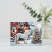 Beautiful white horse and red barn ポストカード (スタンド正面)