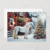 Beautiful white horse and red barn ポストカード (正面/裏面)