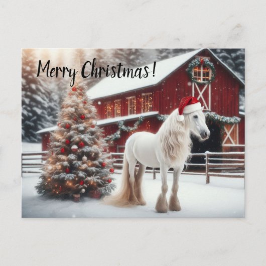 Beautiful white horse wearing a santa sat ポストカード (正面)