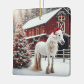 Beautiful White Horses, Christmas Tree and Barn セラミックオーナメント (左)