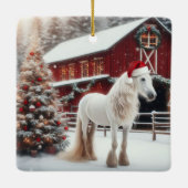 Beautiful White Horses, Christmas Tree and Barn セラミックオーナメント (裏面)