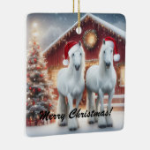 Beautiful White Horses wearing a santa hats セラミックオーナメント (右)