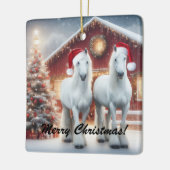 Beautiful White Horses wearing a santa hats セラミックオーナメント (左)