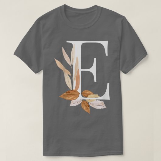 Beautiful White Letter E Fall Autumn Initial Leave Tシャツ (デザイン正面)