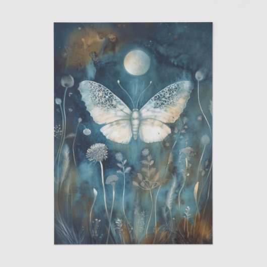 Beautiful White Moth Cyanotype Printing 薄葉紙 (正面)