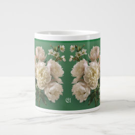 Beautiful White & Pink Peonies Name Monogram ジャンボコーヒーマグカップ