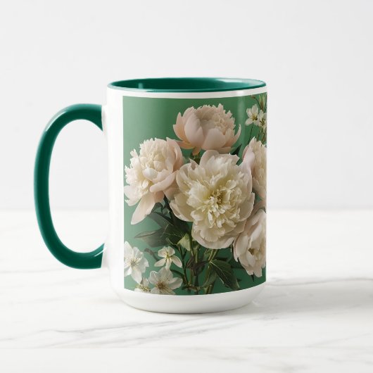 Beautiful White & Pink Peonies Name Monogram マグカップ (左)