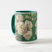 Beautiful White & Pink Peonies Name Monogram マグカップ (正面左)