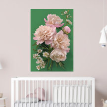 Beautiful White & Pink Peonies On Green Background