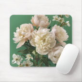 Beautiful White & Pink Peonies On Green Background マウスパッド (マウス)