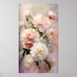 Beautiful White & Pink Peonies On Pink Background ポスター