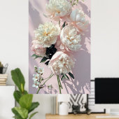Beautiful White & Pink Peonies On Pink Background ポスター (ホームオフィス)