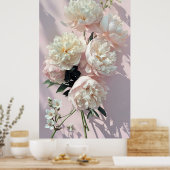 Beautiful White & Pink Peonies On Pink Background ポスター (キッチン)