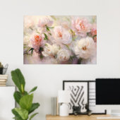 Beautiful White & Pink Peonies Watercolor Painting ポスター (ホームオフィス)