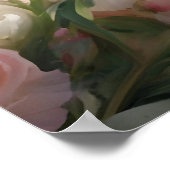 Beautiful White & Pink Peonies Watercolor Painting ポスター (角)