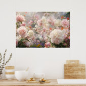 Beautiful White & Pink Peonies Watercolor Painting ポスター (キッチン)
