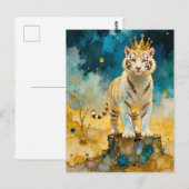 Beautiful White Tiger in a Gold Crown ポストカード (正面/裏面)