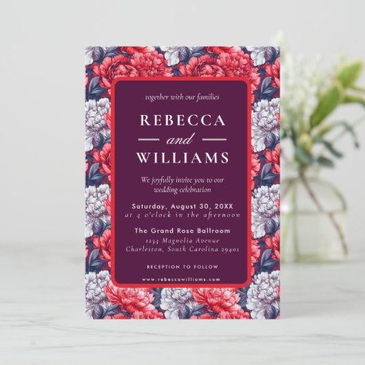 Beautiful Wildflower Peonies Flower Wedding 招待状 (スタンド正面)