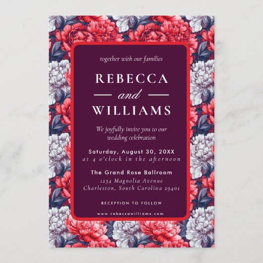 Beautiful Wildflower Peonies Flower Wedding 招待状 (正面)