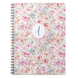 Beautiful Wildflower Watercolor Pattern Monogram ノートブック