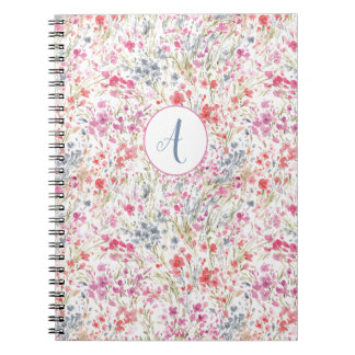 Beautiful Wildflower Watercolor Pattern Monogram ノートブック
