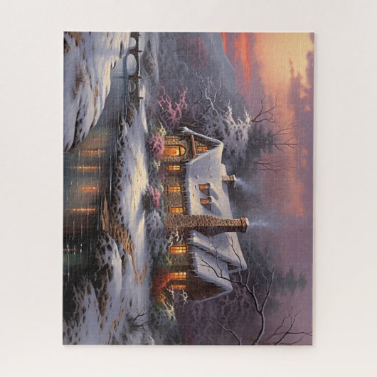 Beautiful Winter Cottage at Sunset ジグソーパズル (縦)