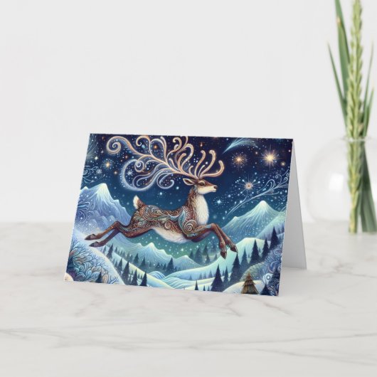 Beautiful Winter Stag Christmas Holiday Card シーズンカード (正面)