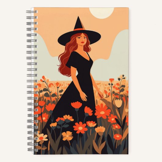 beautiful witch in flowers fields colorful illustr ノートブック (正面)
