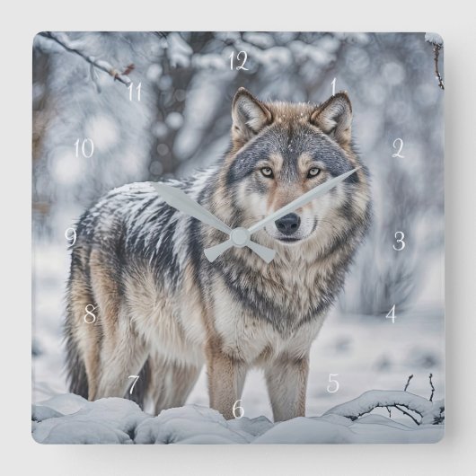 Beautiful Wolf in the Snow Wildlife スクエア壁時計 (正面)