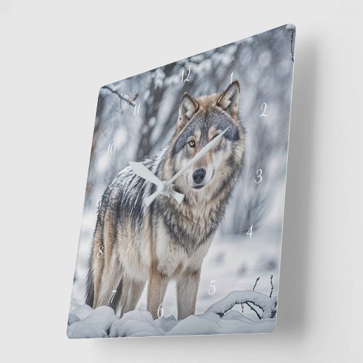 Beautiful Wolf in the Snow Wildlife スクエア壁時計 (傾斜)