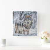 Beautiful Wolf in the Snow Wildlife スクエア壁時計 (ホーム)