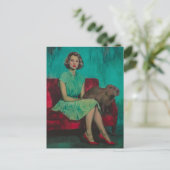 Beautiful Woman and Capybara on the couch ポストカード (スタンド正面)