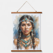 Beautiful Woman Boho Native American With Jewelry 吊り下げ型タペストリー (正面)