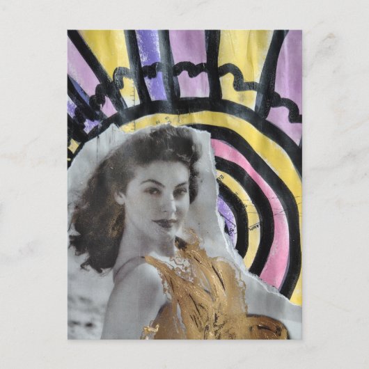 Beautiful Woman in 1939 on the beach collage art ポストカード (正面)